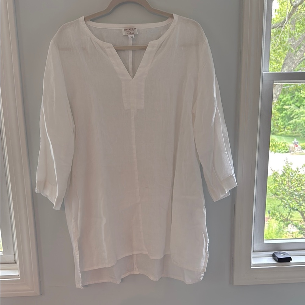 Eileen Fisher Cream 3/4 Sleeve Relaxed Tunic